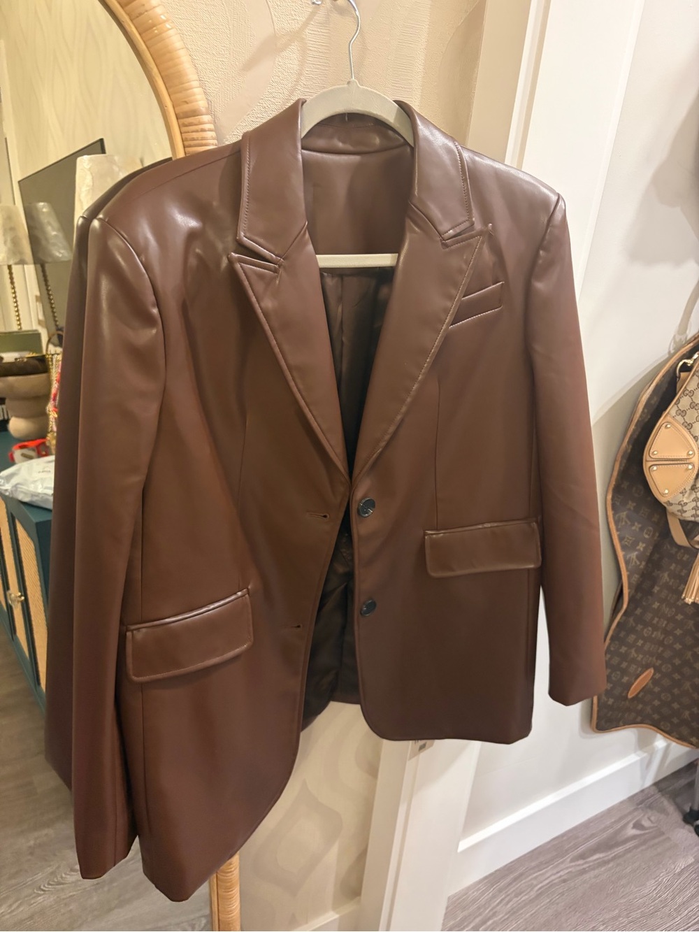 Oversized Brown Faux Leather Blazer